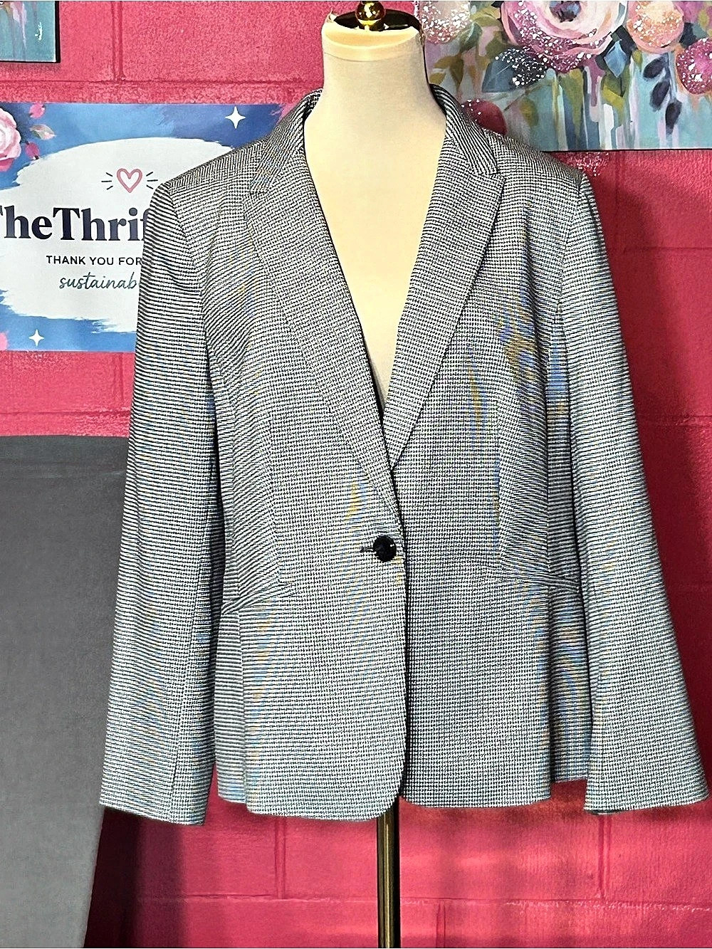 Talbots Petite Houndstooth Blazer Black & White Size 16P